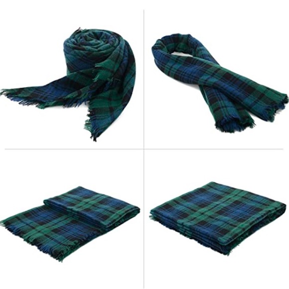 Navy Green Soft Plaid Scarf -NEW - Picture 5 of 7